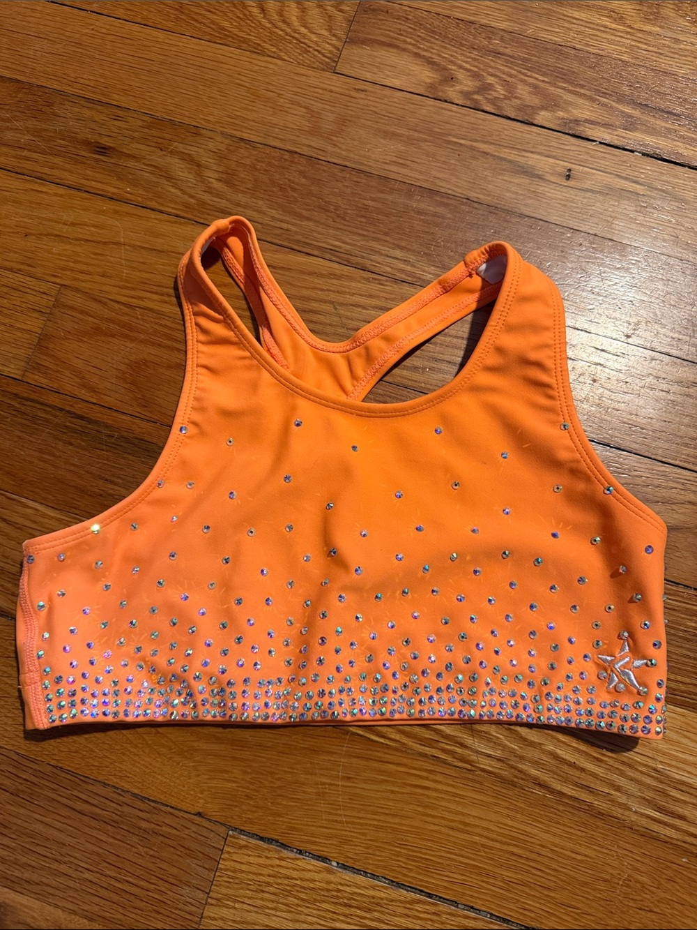 Kids Orange Rhinestone Sports Bra Top